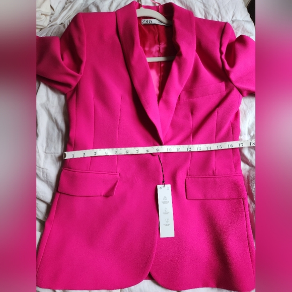 Zara Co-ord Set tuxedo collar blazer + Pants Zw Collection neon fuschia sz M NWT - Picture 9 of 16
